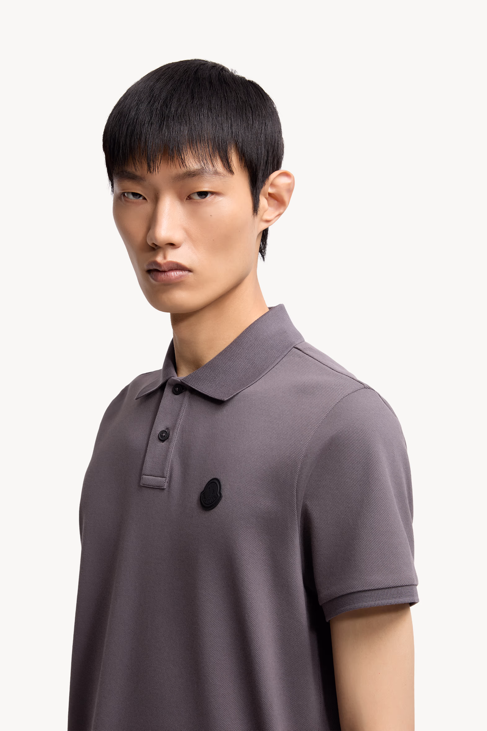 Logo Patch Cotton Piquet Polo Shirt Men Dark Grey Moncler 4